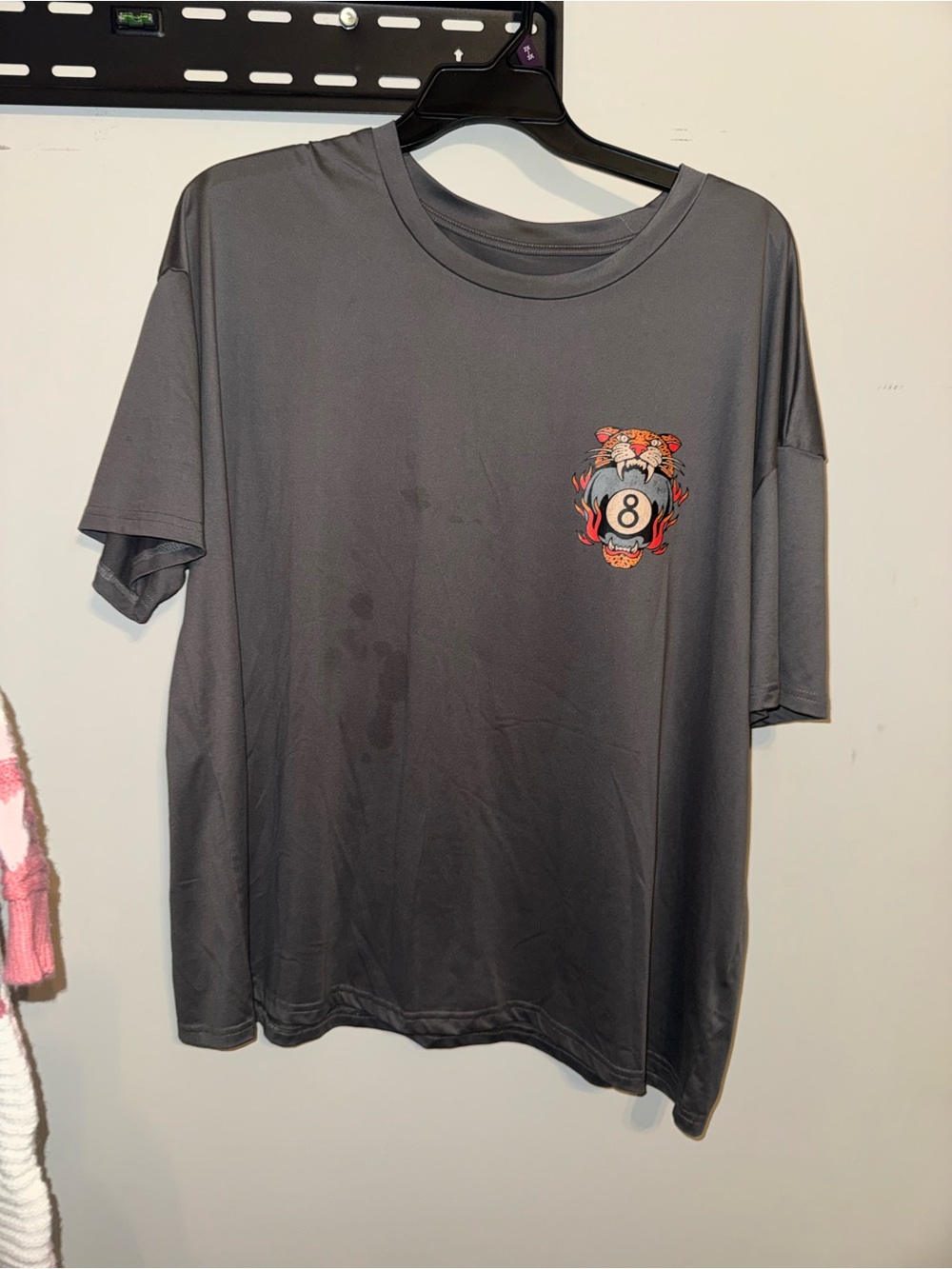 SHEIN Charcoal Gray Short-Sleeve Tee with 8-Ball Tiger Patch